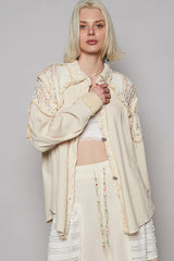 POL Lace Patchwork Button Up Shacket OutfitFlow