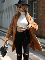 Open Front Hooded Teddy Coat OutfitFlow