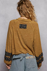 POL Print Patch Round Neck Balloon Sleeve Cropped Top OutfitFlow