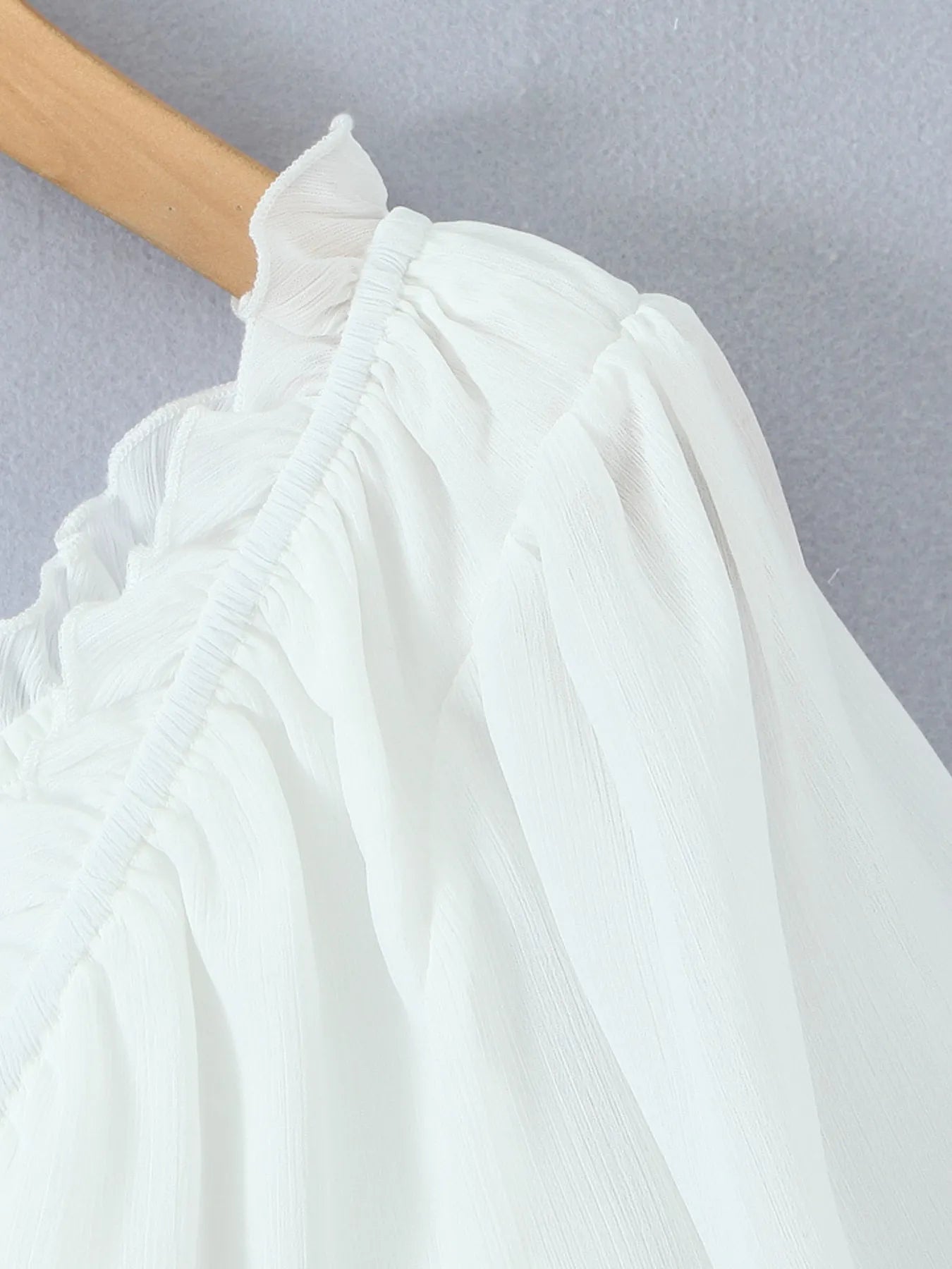Frill V-Neck Puff Sleeve Blouse OutfitFlow