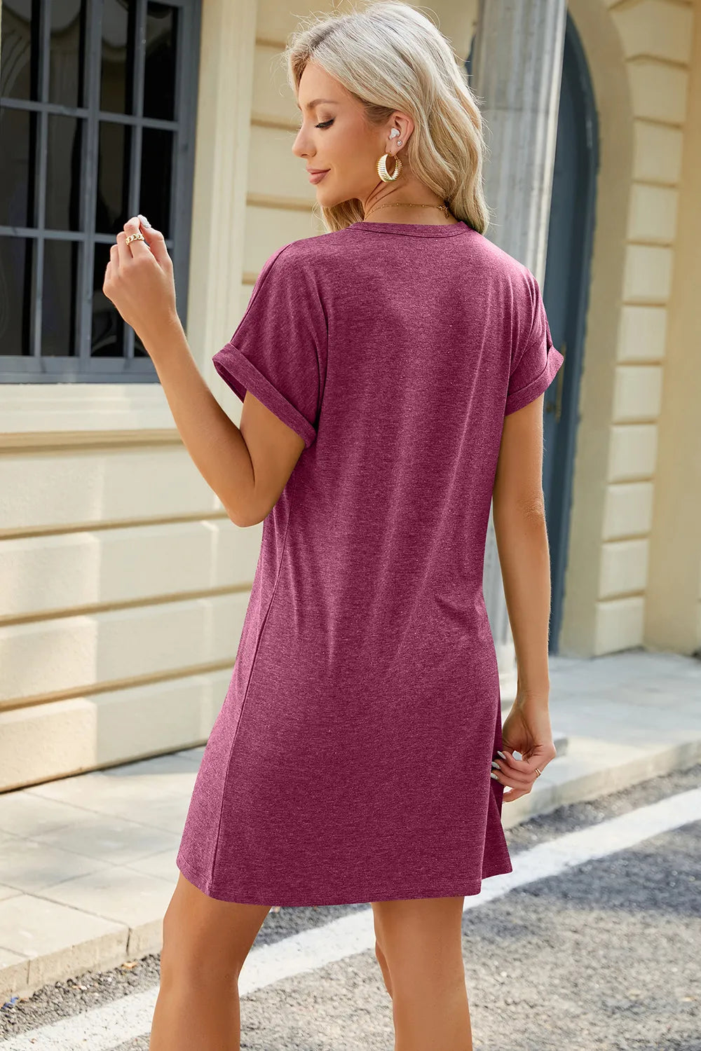 Heathered Round Neck Short Sleeve Dress OutfitFlow