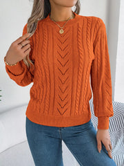 Cable-Knit Round Neck Sweater OutfitFlow