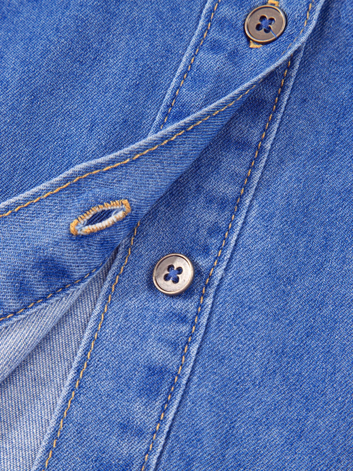 Mineral Wash Cap Sleeve Frilled Button Up Denim Shirt OutfitFlow
