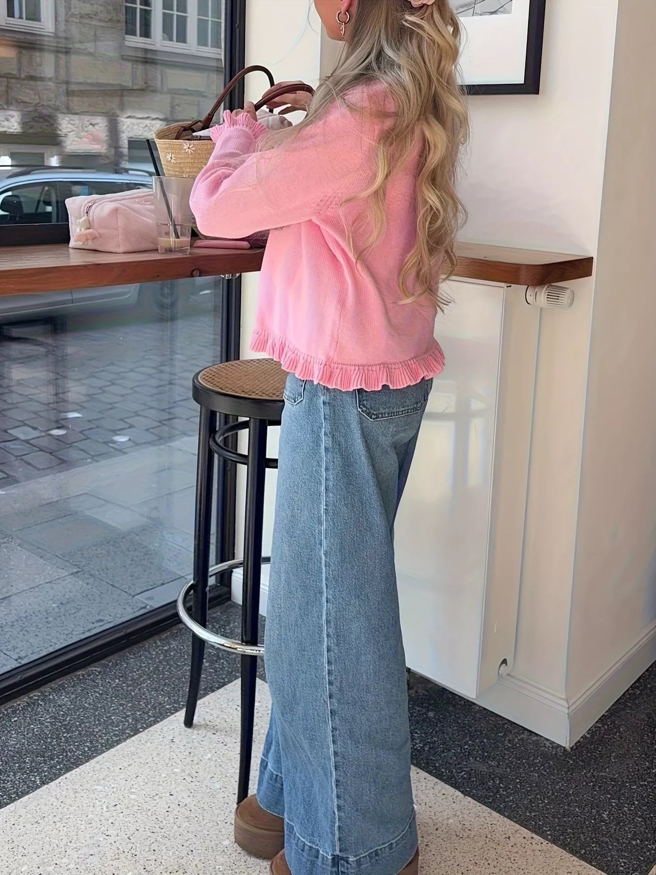 Ruffled Trim Knit Cardigan OutfitFlow