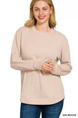 Zenana Full Size Raised Rib Round Neck Long Sleeve Top Plus Size OutfitFlow