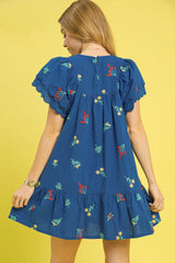Umgee Floral Embroidered Short Sleeve Mini Dress OutfitFlow