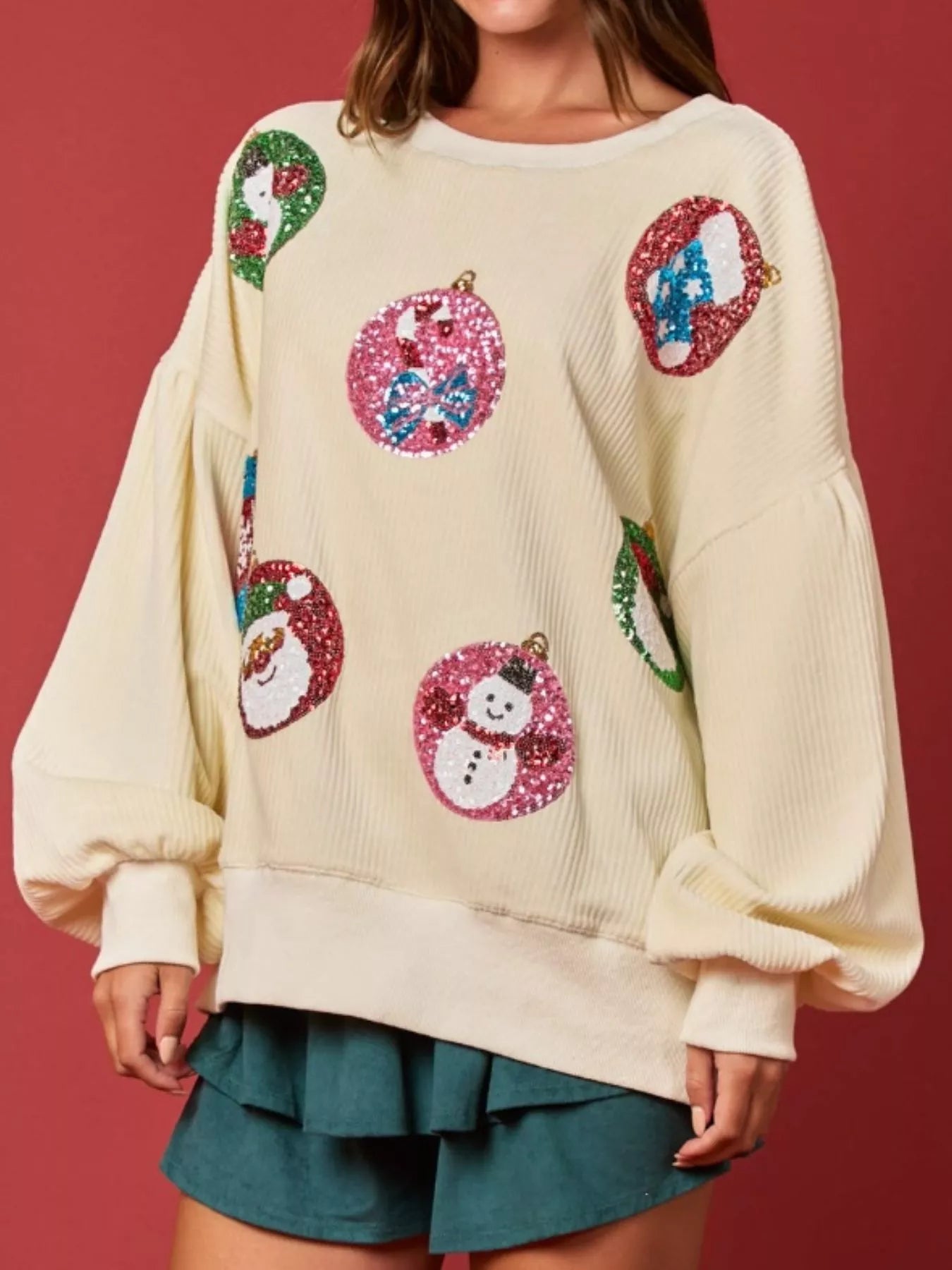 Christmas Sequin Embellished Sweatshirt OutfitFlow