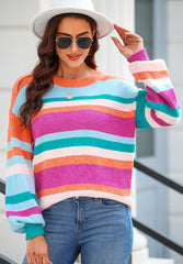 Outfit Flow - Striped Round Neck Drop Shoulder Sweater