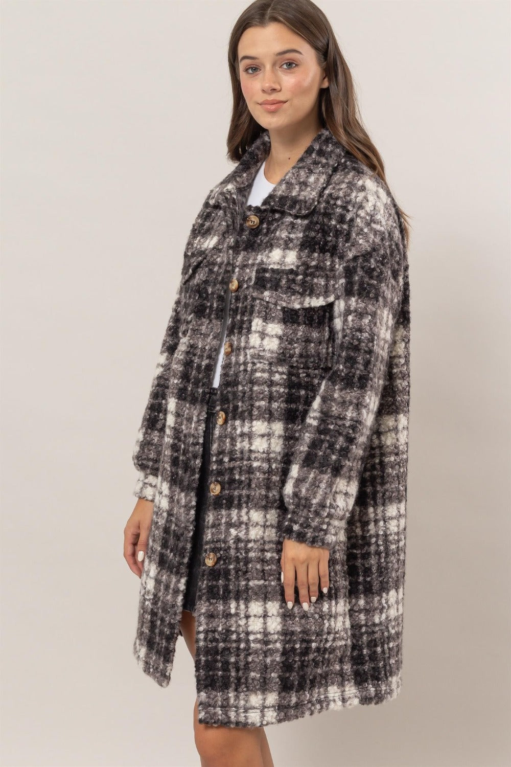 HYFVE Plaid Button Down Longline Jacket