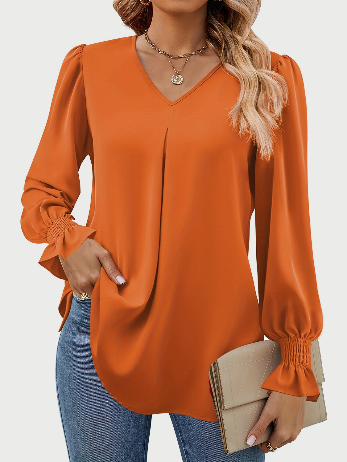 Outfit Flow - V-Neck Flounce Sleeve Top