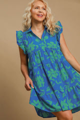 Umgee Full Size Floral Print Ruffle Cap Sleeve Tiered Dress Plus Size OutfitFlow