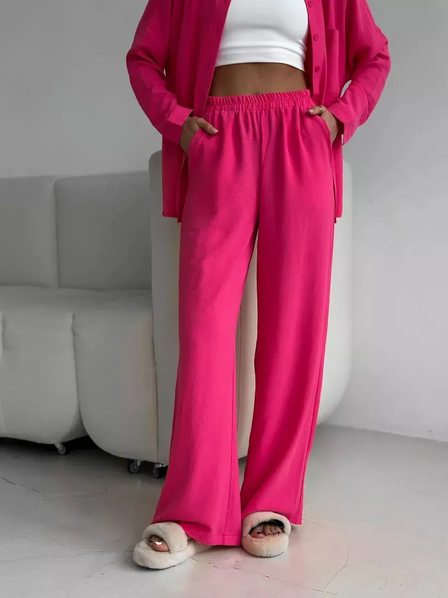 Button Up Long Sleeve Shirt and Pants Set OutfitFlow