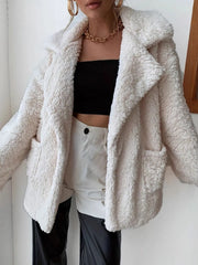 Fuzzy Open Front Long Sleeve Coat Trendsi