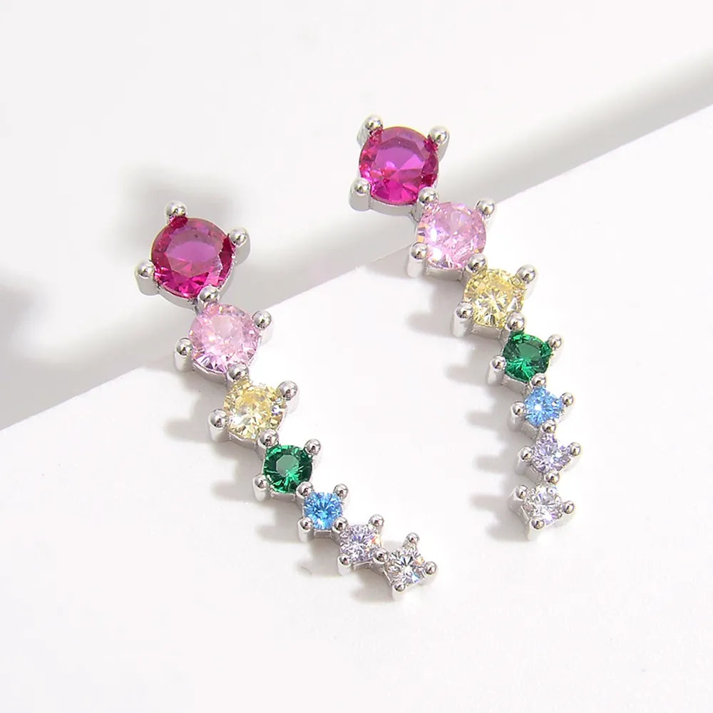 925 Sterling Silver Inlaid Zircon Earrings Silver One Size OutfitFlow