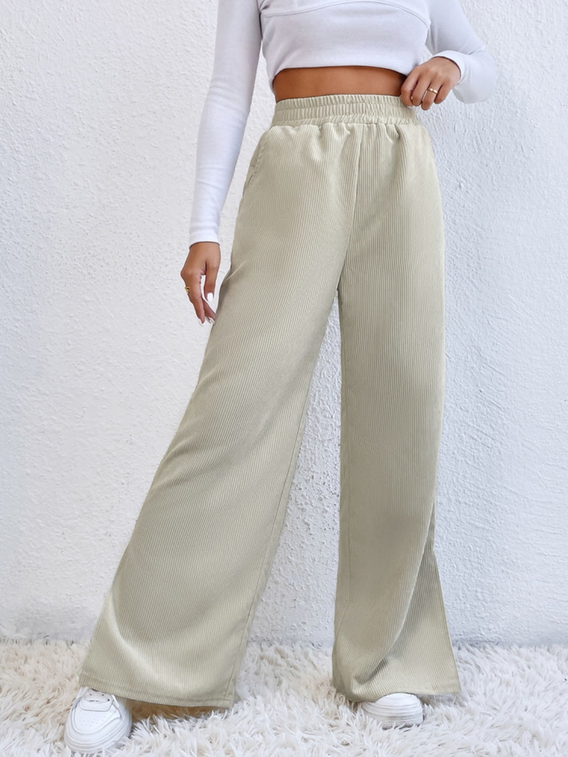 Outfit Flow - Slit Pocketed High Waist Wide Leg Pants