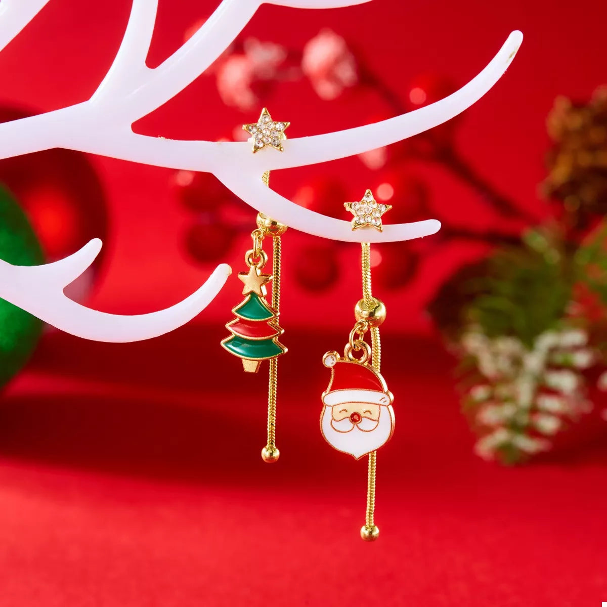 Christmas Santa Asymmetrical Drop Earrings OutfitFlow
