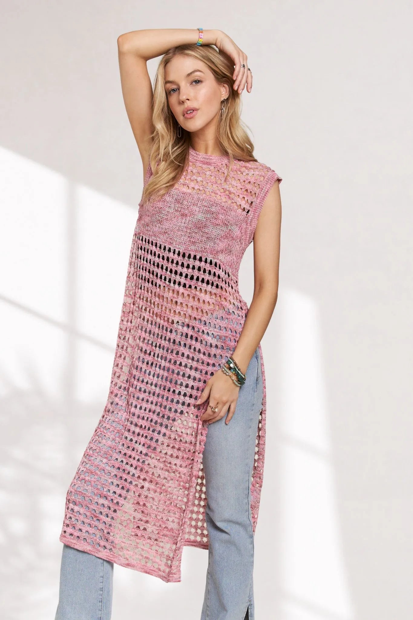 ADORA Multi Color Crochet Tunic Top OutfitFlow