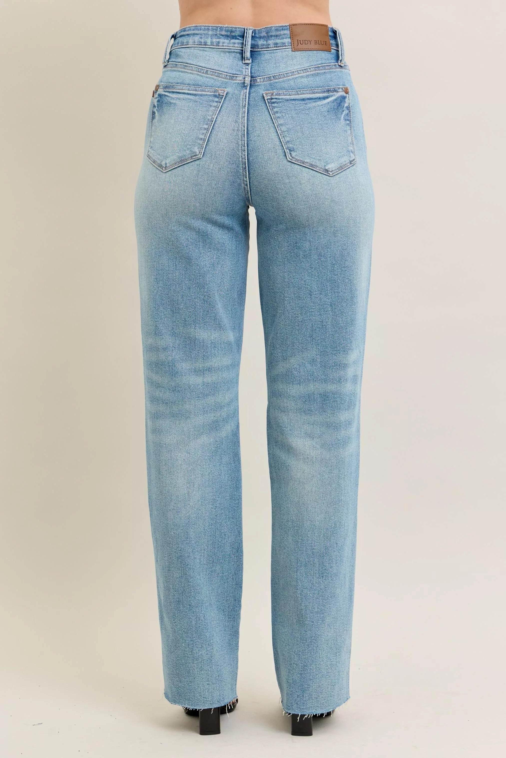 Judy Blue Full Size High Waist Rigid Magic Star Shaped Destroy 90's Straight Jeans Plus Size OutfitFlow