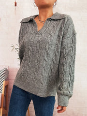 Cable Knit Johnny Collar Sweater Trendsi