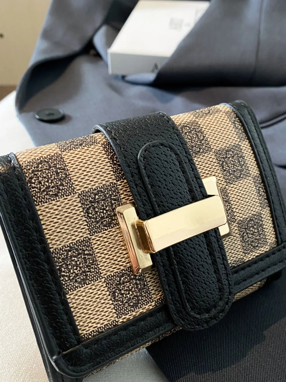 Printed PU Leather Wallet Black One Size OutfitFlow