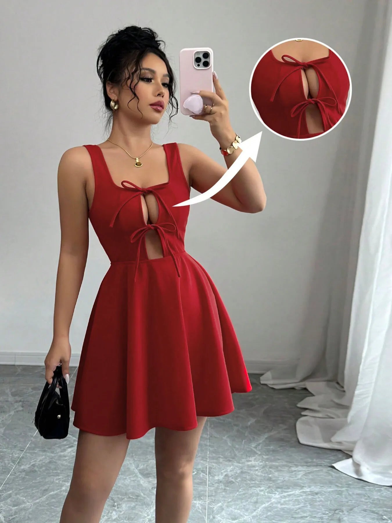 Tie Front Wide Strap Dress OutfitFlow