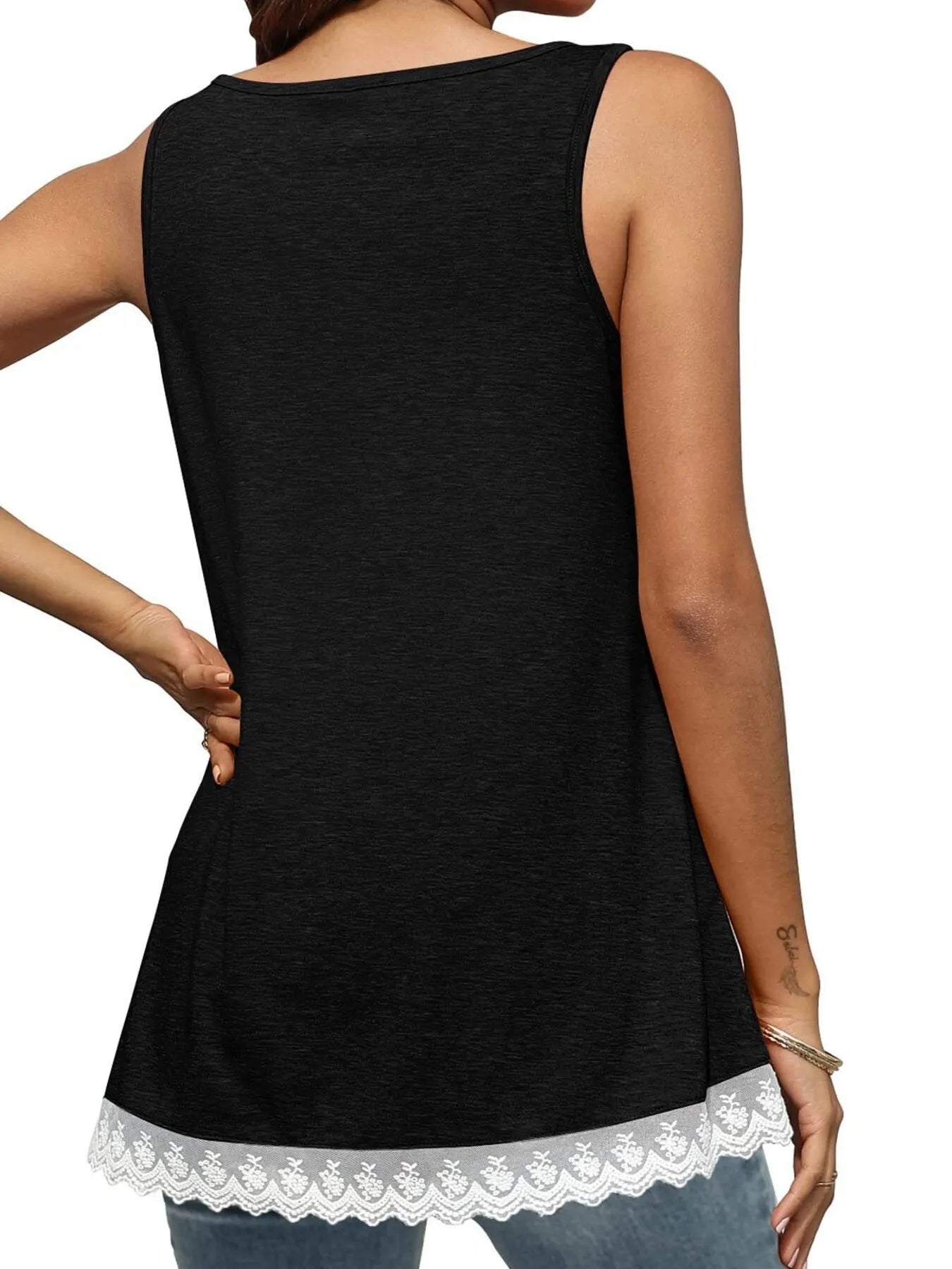 Lace Trim Wide Strap Tank Top OutfitFlow