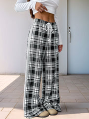 Outfit Flow - Perfee Drawstring Plaid Wide Leg Pants