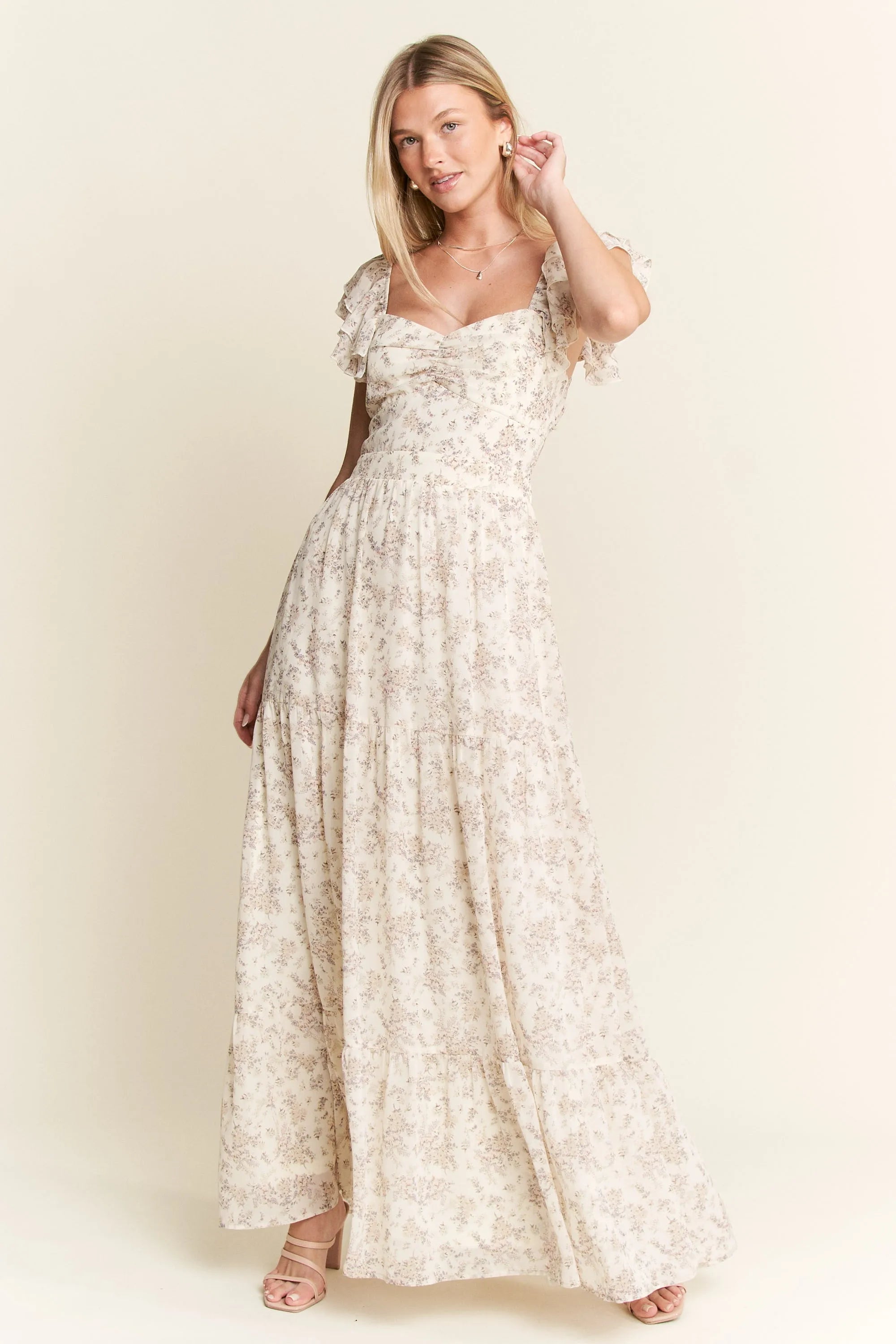 Jade By Jane Full Size Ruffle Sleeve Tiered Maxi Dress Plus Size OutfitFlow