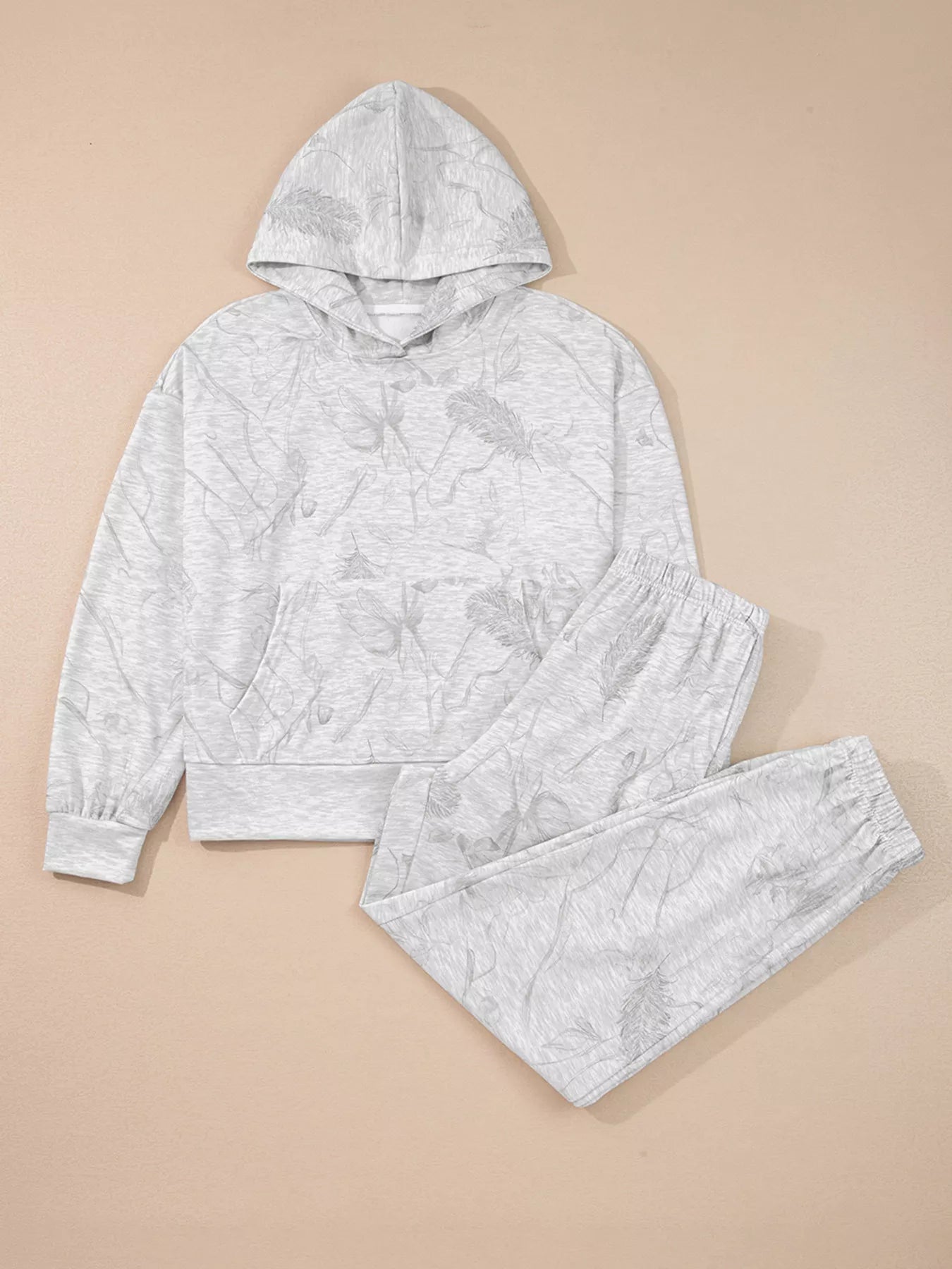 Abstract Print Loose Drop Sleeve Hoodie and Elastic Waistband Pants Set OutfitFlow