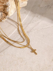 18K Gold-Plated Three-Layered Cross Necklace OutfitFlow