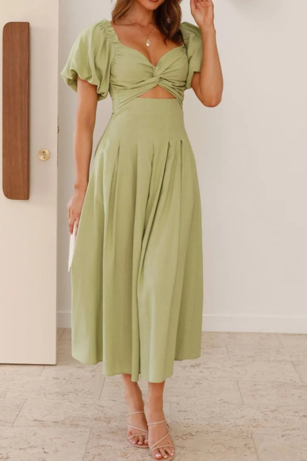 Sweetheart Neck Puff Sleeve Dress OutfitFlow