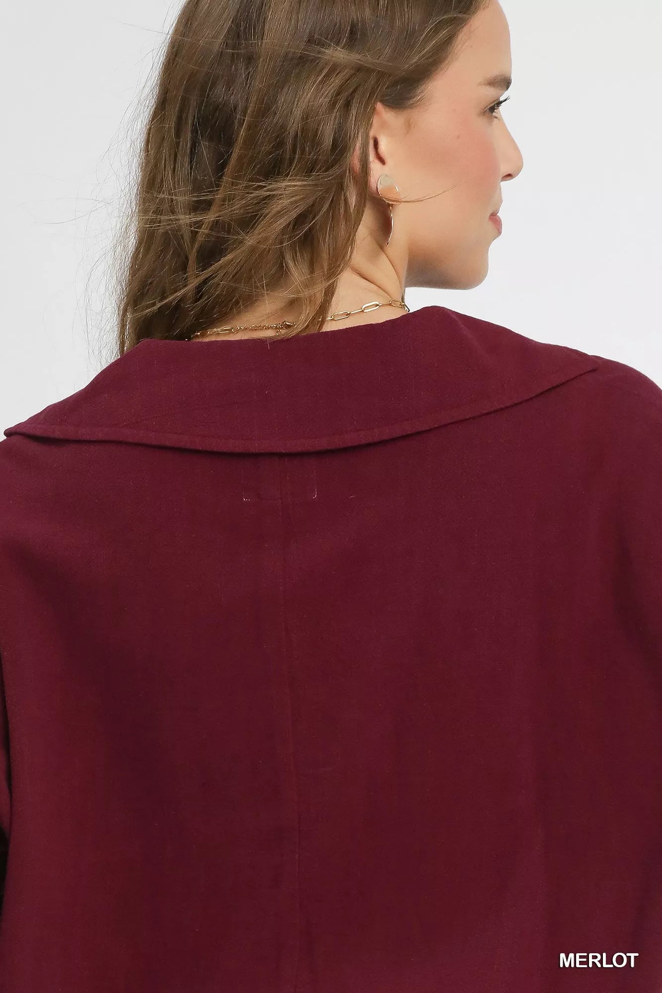 Umgee Linen Long Sleeves Elastic Hem Blouse OutfitFlow
