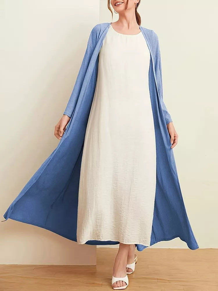 Open Front Long Sleeve Longline Cardigan OutfitFlow