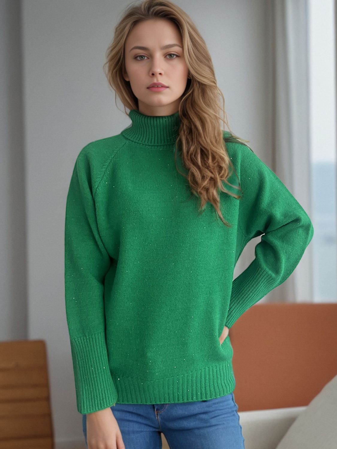 Outfit Flow - Turtleneck Raglan Sleeve Sweater