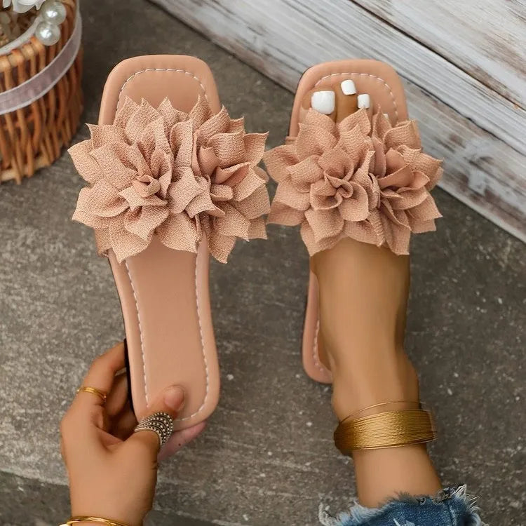 Open Toe Flats Sandals Apricot OutfitFlow