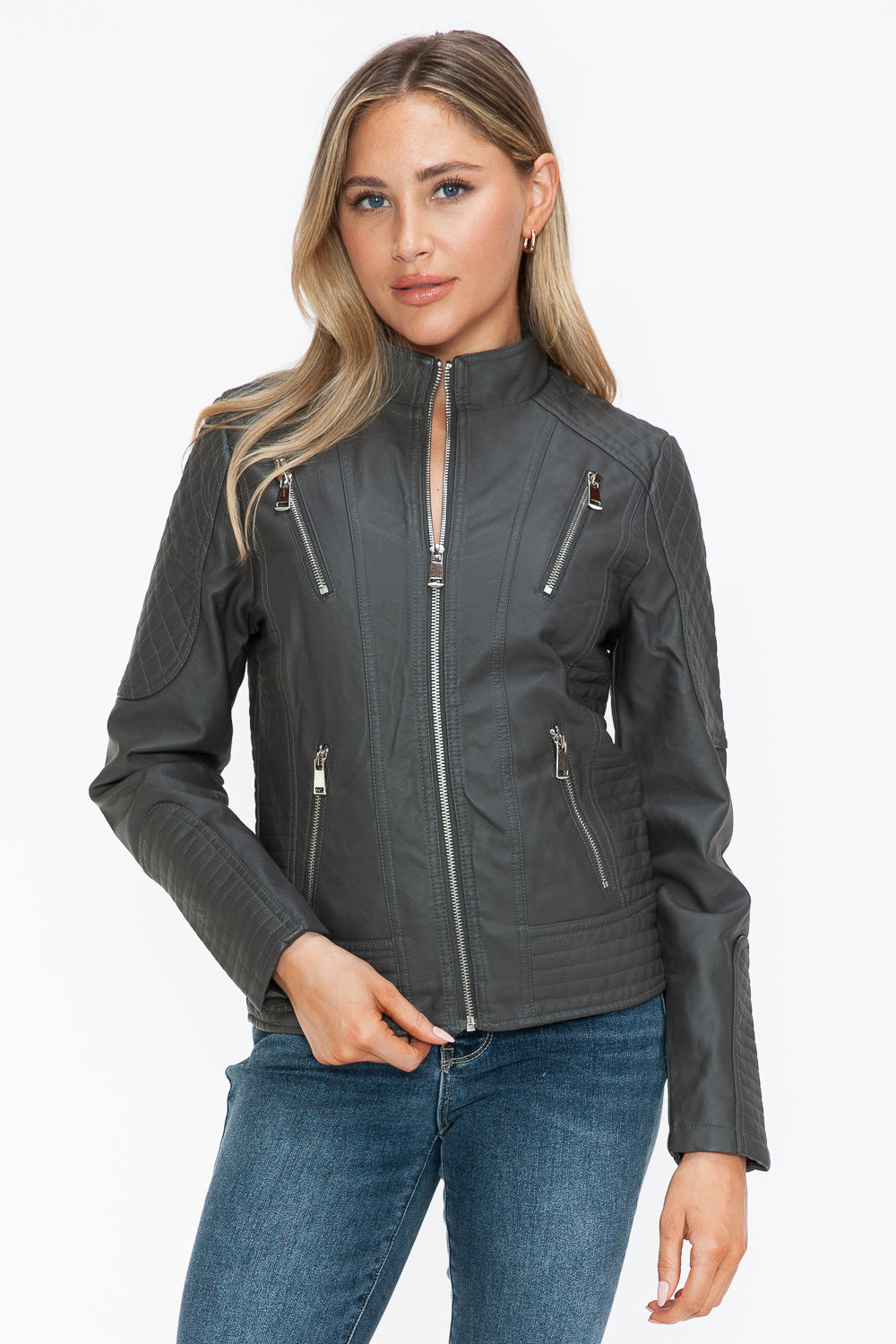 Outfit Flow - Snobbish Faux Leather Zip Up Mock Neck Jacket