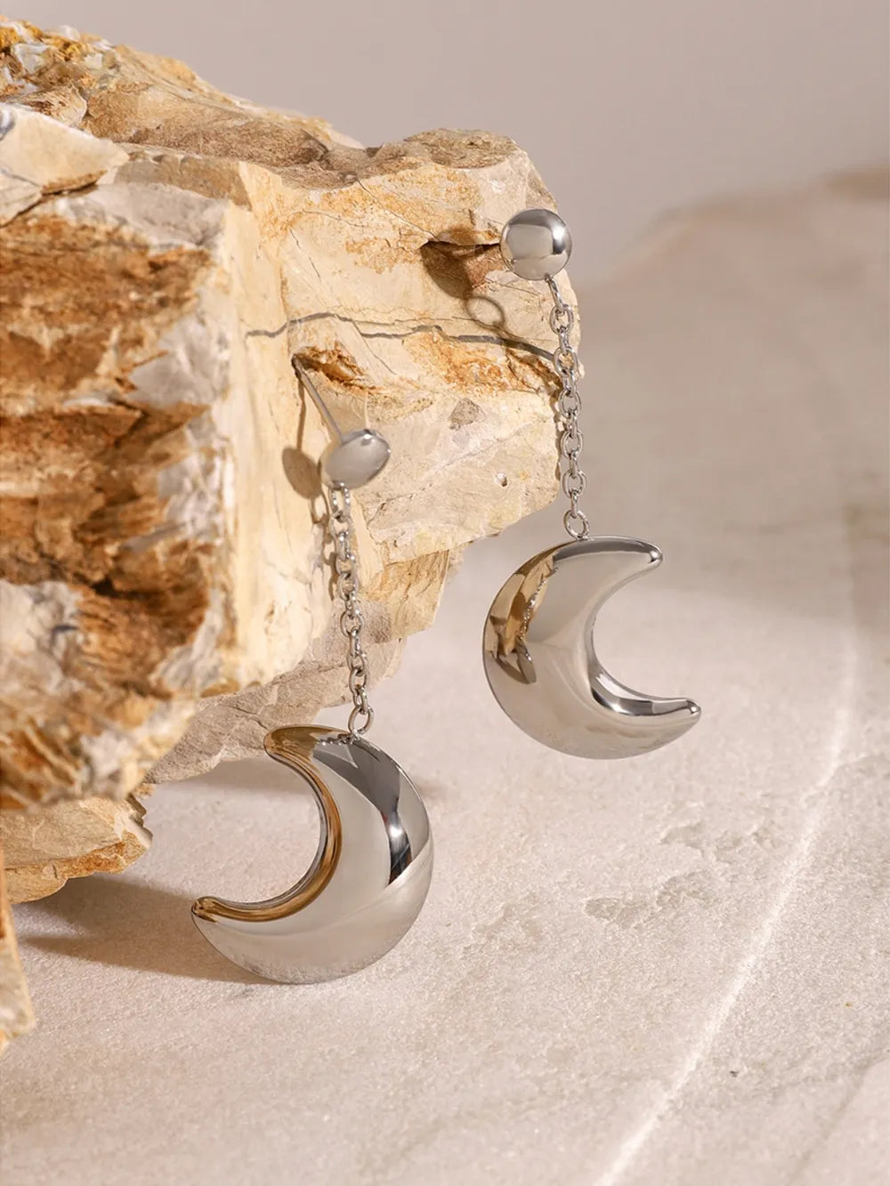 Stainless Steel Moon Dangle Earrings OutfitFlow