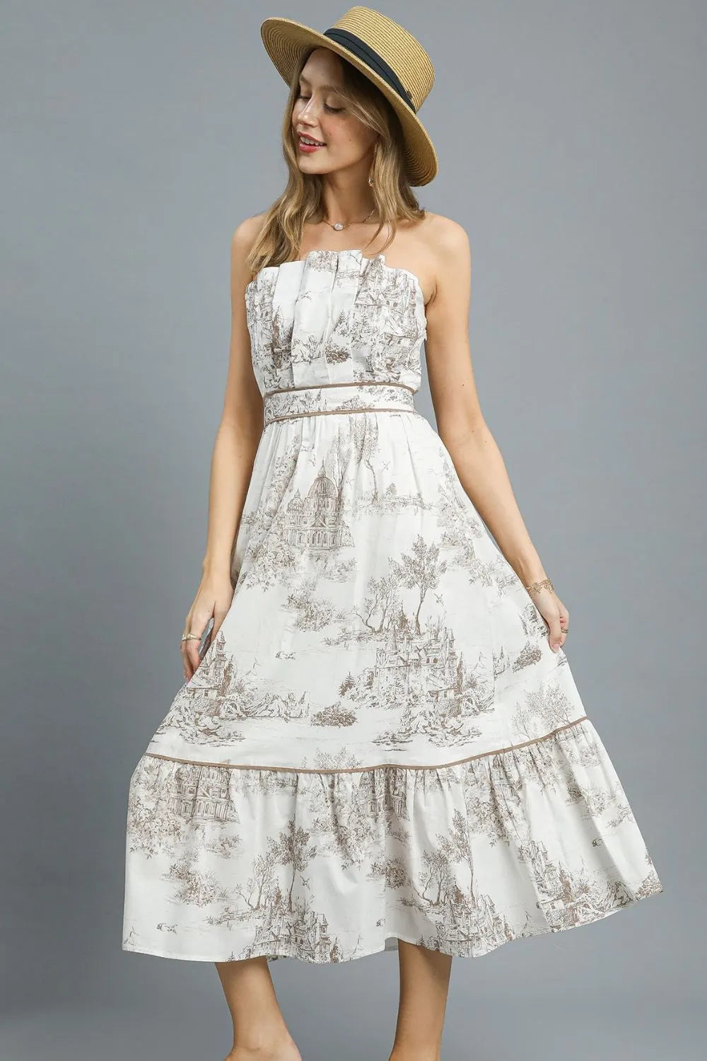 Umgee Printed Tiered Tube Midi Dress OutfitFlow