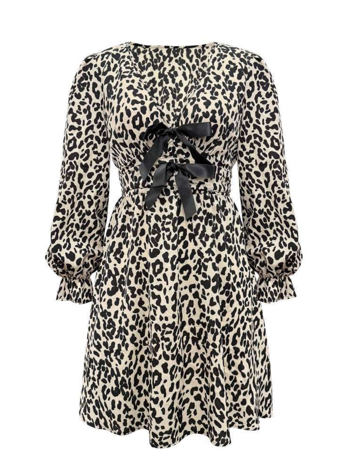 Outfit Flow - Leopard V-Neck Flounce Sleeve Dress