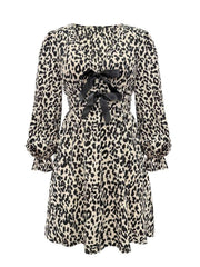 Outfit Flow - Leopard V-Neck Flounce Sleeve Dress