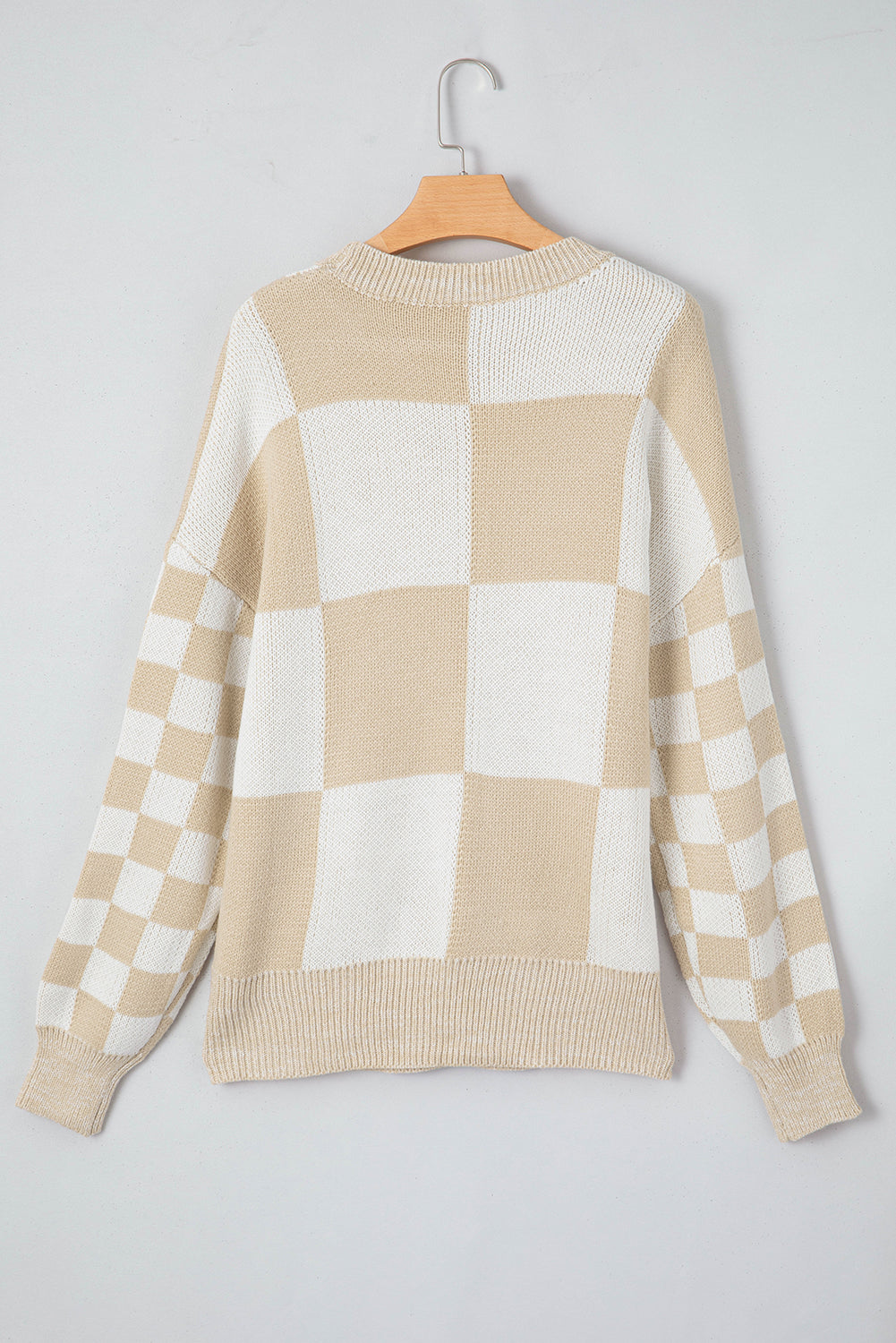 Outfit Flow - Checkered Round Neck Drop Shoulder Sweater