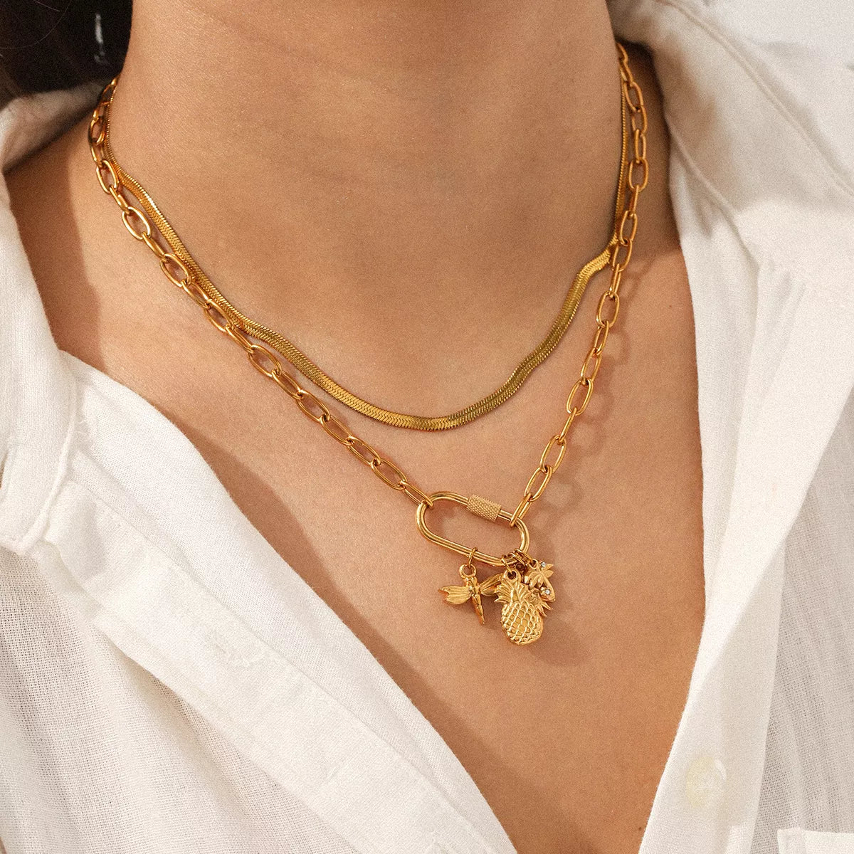18K Gold-Plated Lock Chain Necklace OutfitFlow