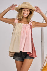 BiBi Frill Shoulder Strap Color Block Bodice Top OutfitFlow