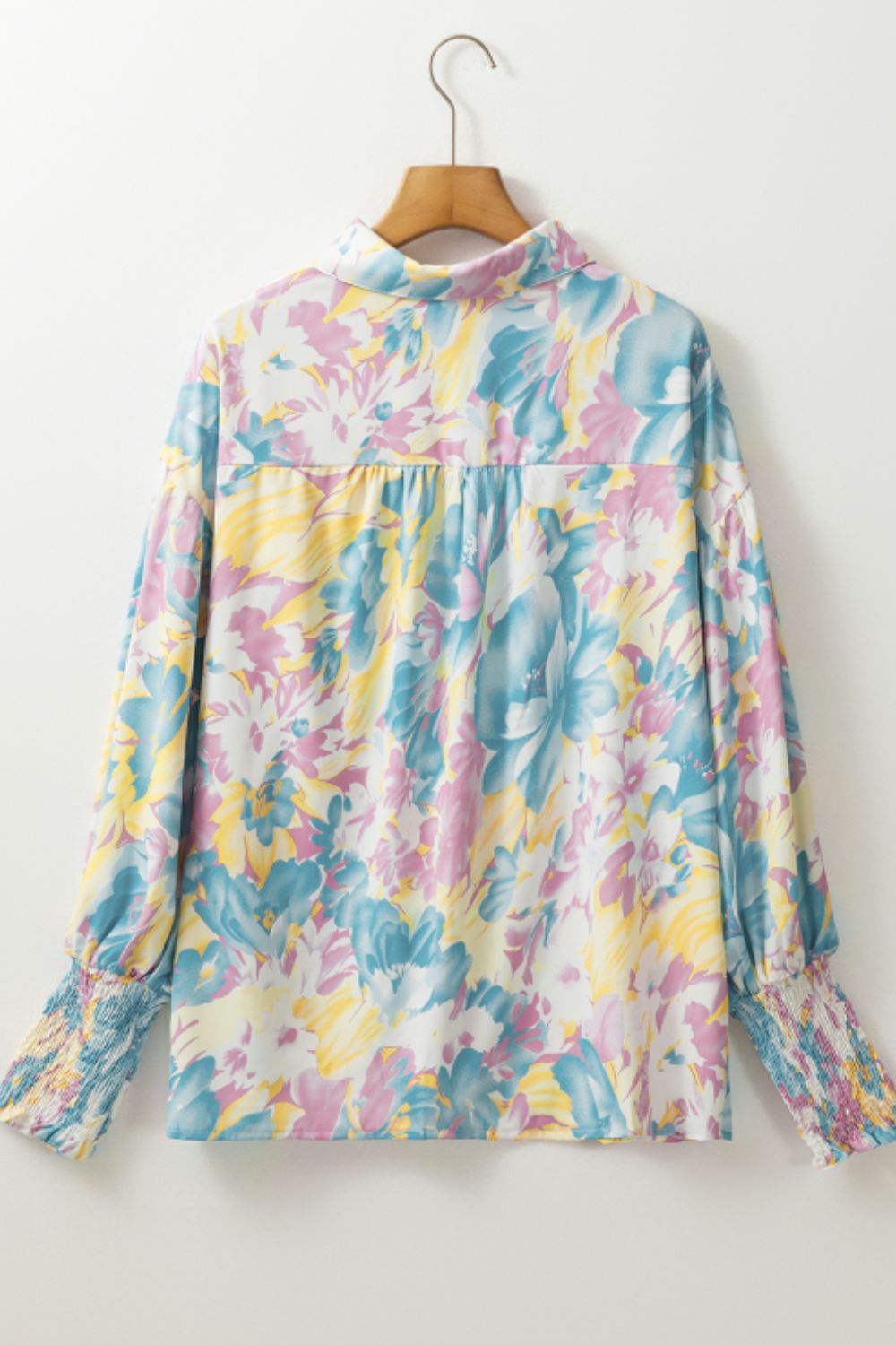 Printed Button Down Lantern Sleeve Shirt OutfitFlow