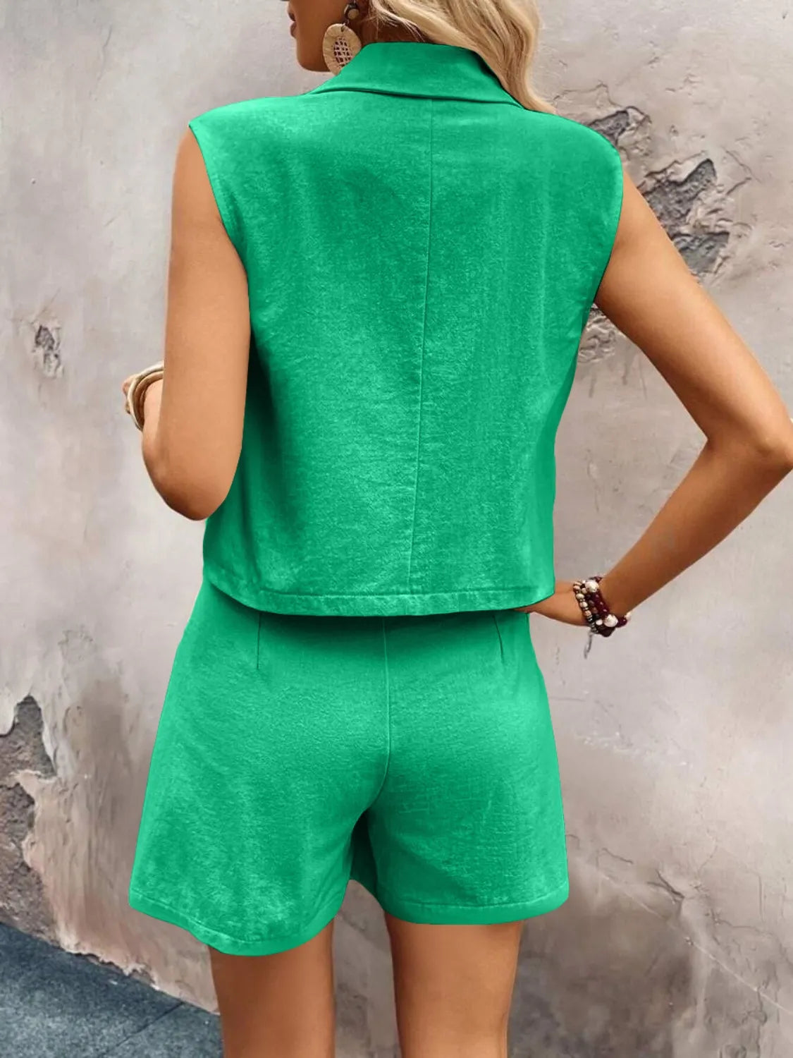 One Button Sleeveless Top and Shorts Set OutfitFlow
