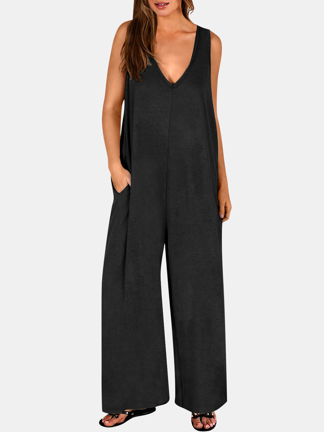 Outfit Flow - Full Size V-Neck Wide Strap Jumpsuit