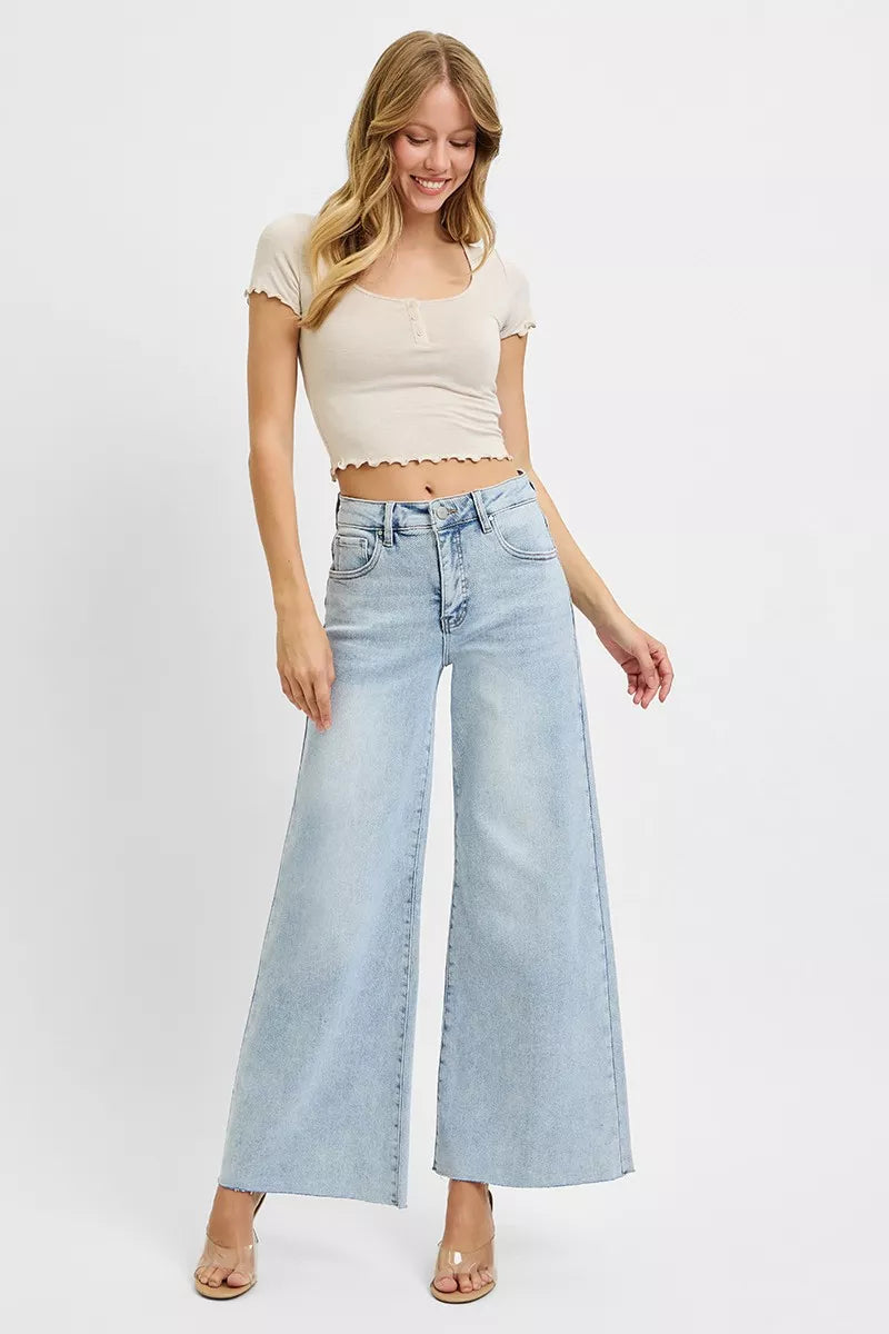 RISEN Full Size High Rise Ankle Wide Palazzo Jeans Plus Size OutfitFlow