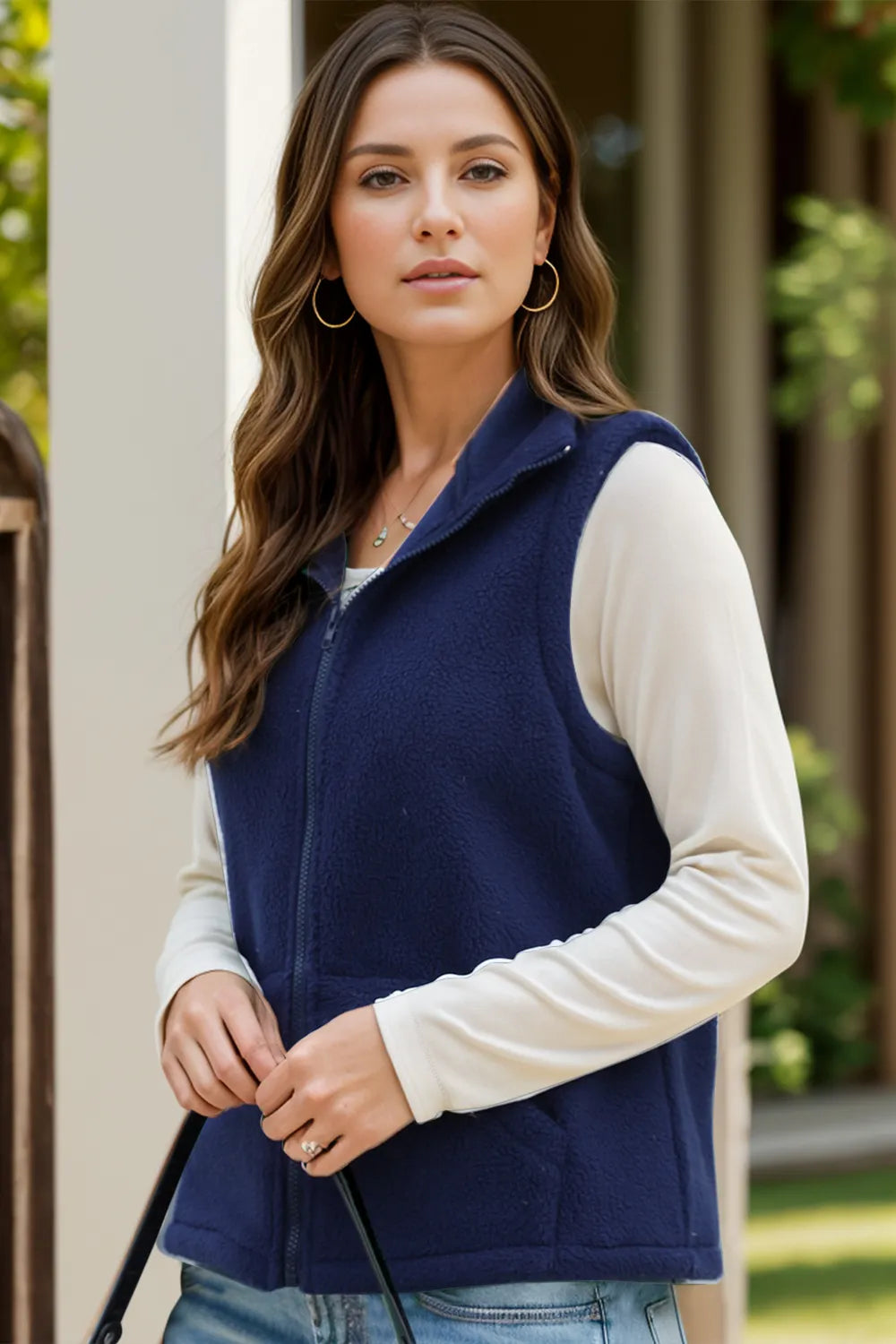 Zip Up Vest Coat with Pockets Trendsi