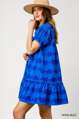 Umgee Heart Pattern Short Sleeve Ruffle Babydoll Dress OutfitFlow
