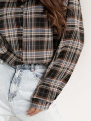 Plaid Collared Neck Long Sleeve Shirt